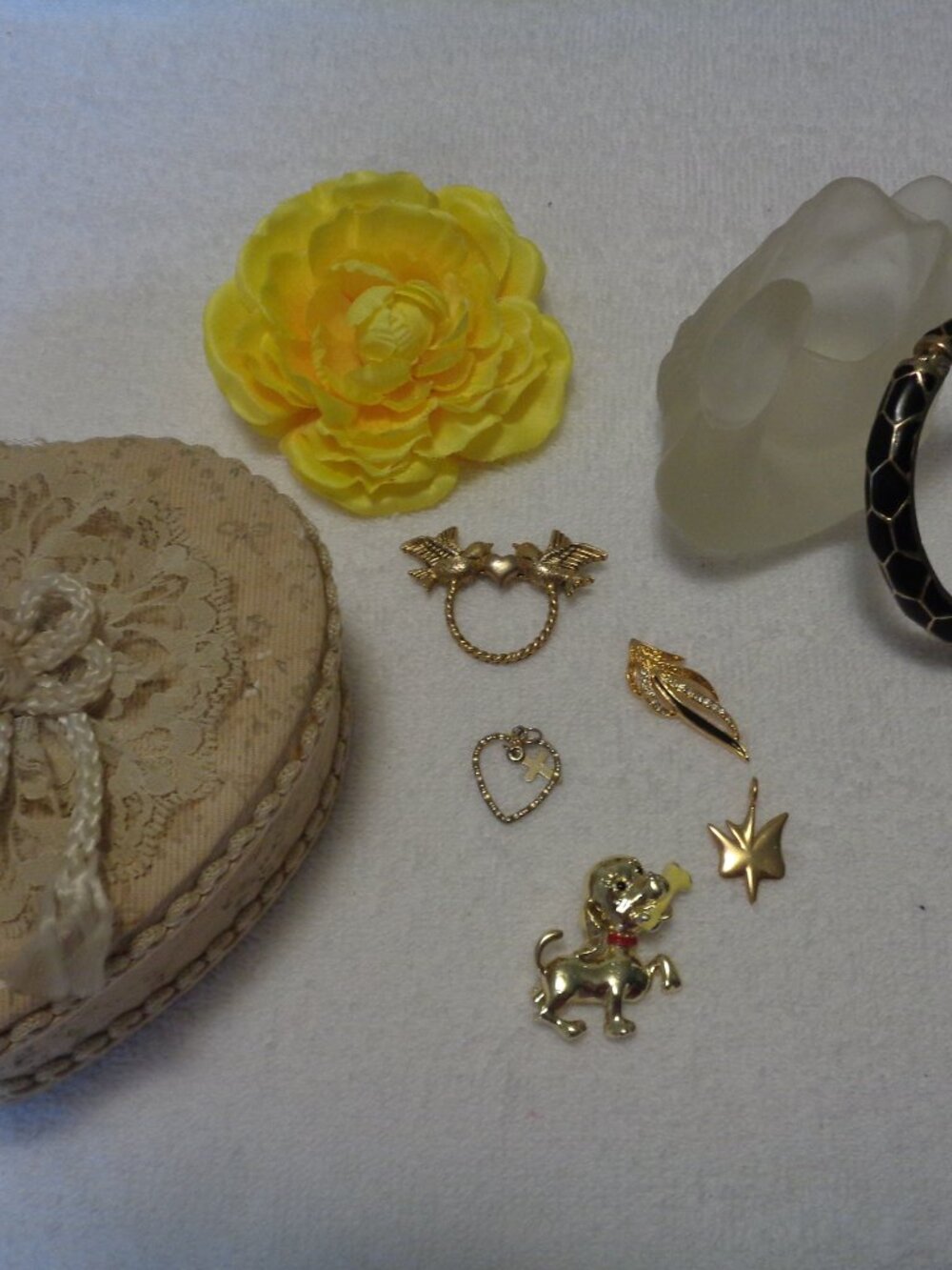 RETRO JEWELRY PARTS & PIECES BRACELET HEART BOX GLASS SWAN LOT